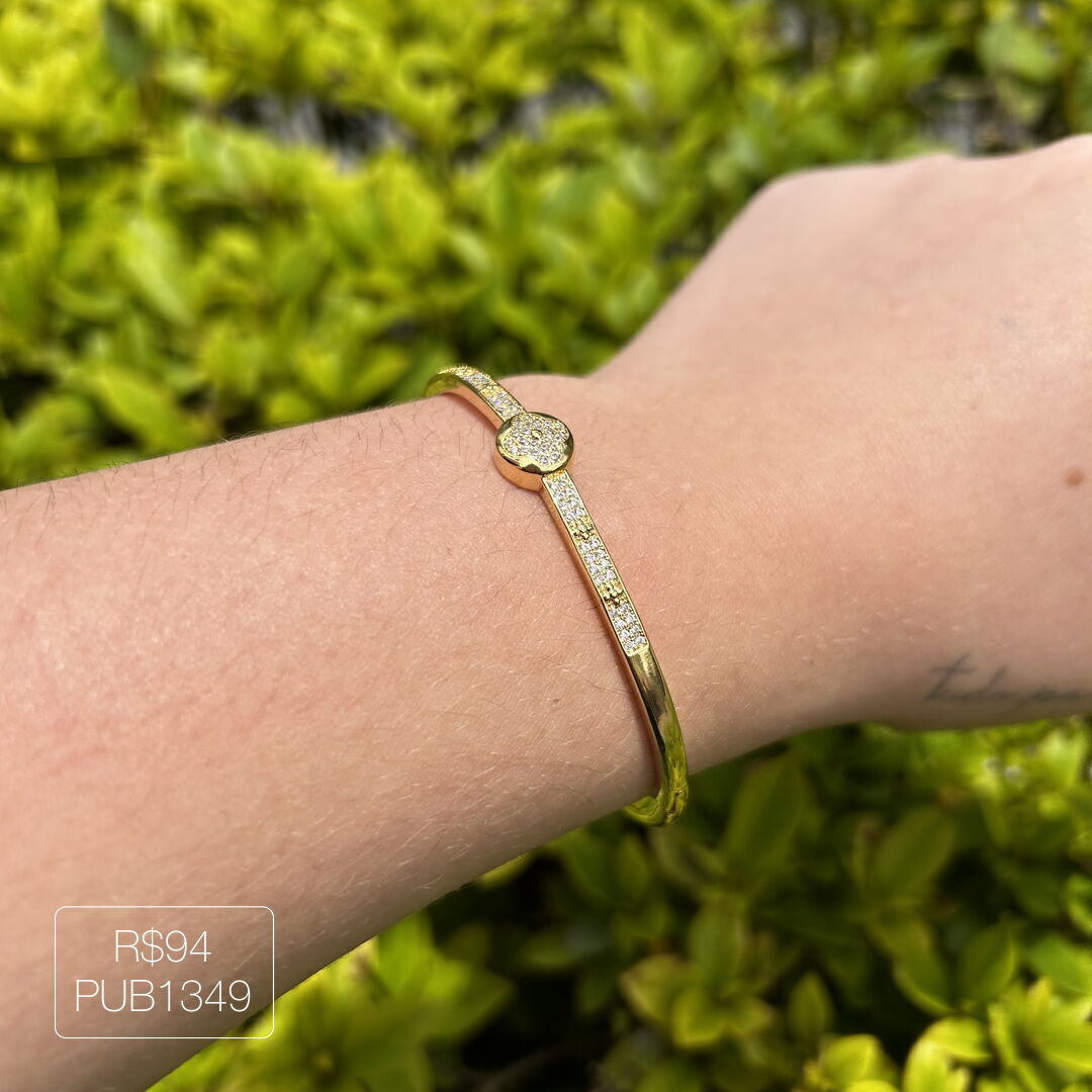 Bracelete 1 Trevo Cravejado Cristal Dourado